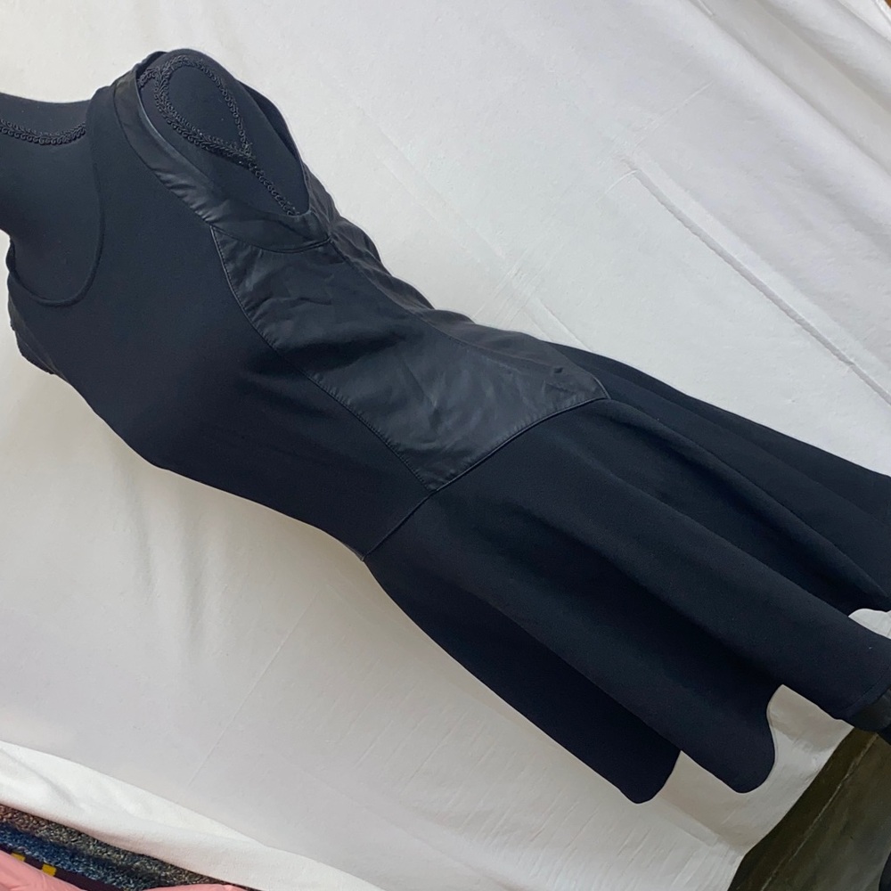 Black Sleeveless Dress with Leather Accents